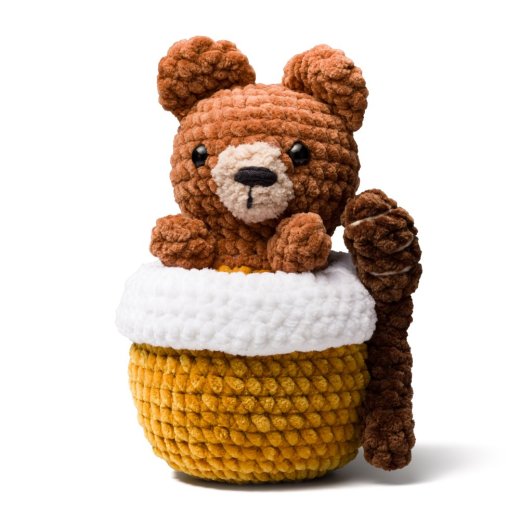 Háčkovaný medvídek v medu – dekorace